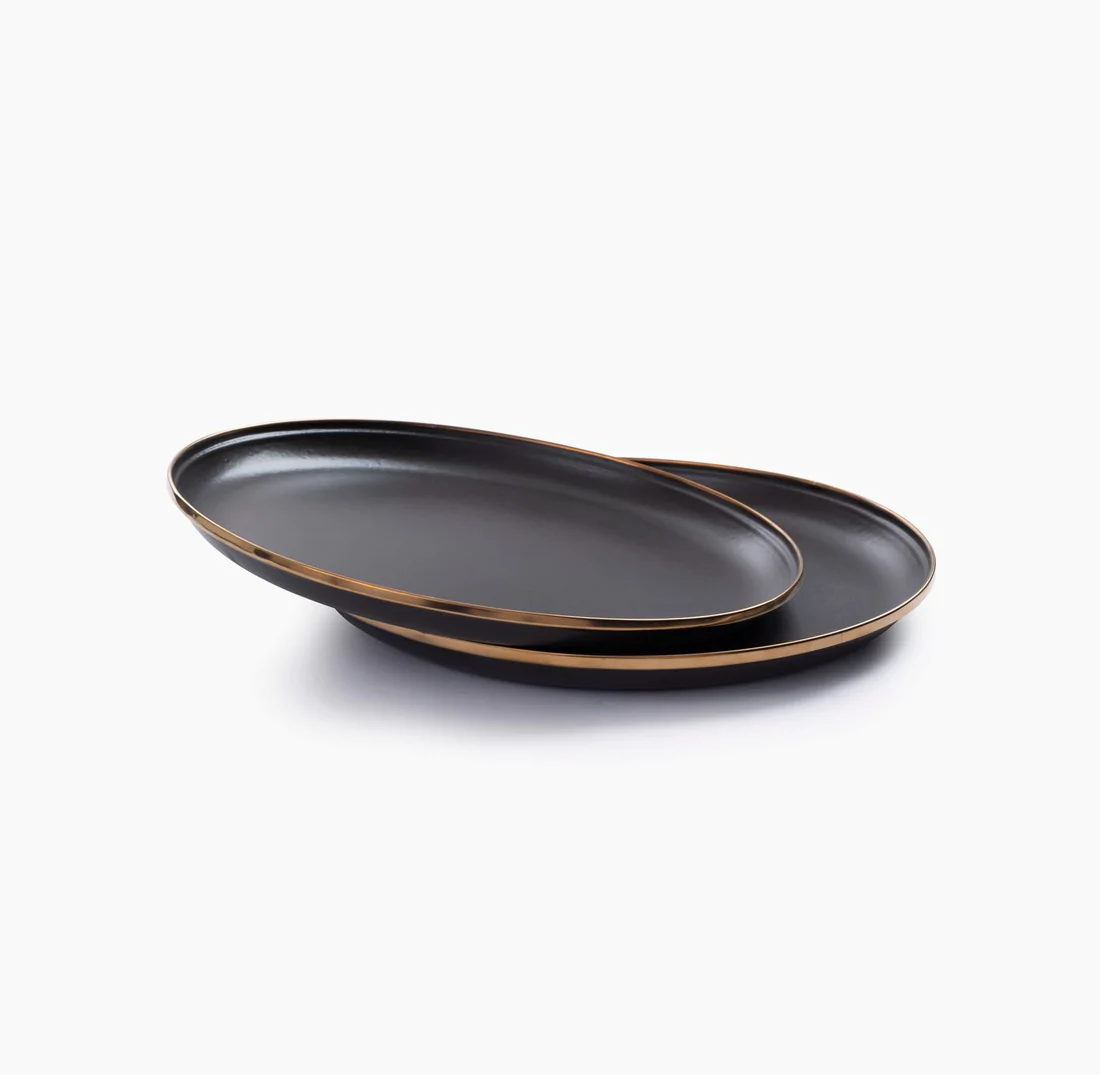 BAREBONES ENAMEL PLATE SET OF 2 [CHARCOAL]